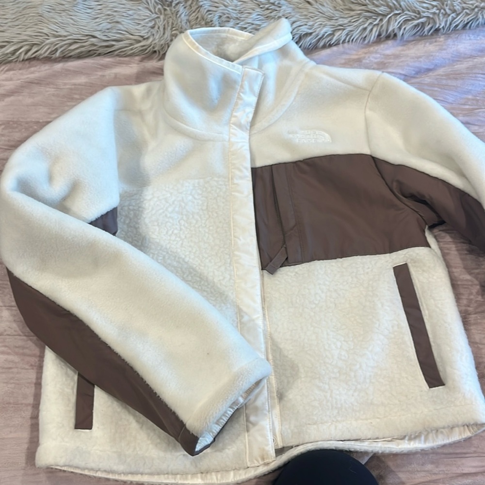 The North Face Girls Fleece - cream/brown - size 10 M
